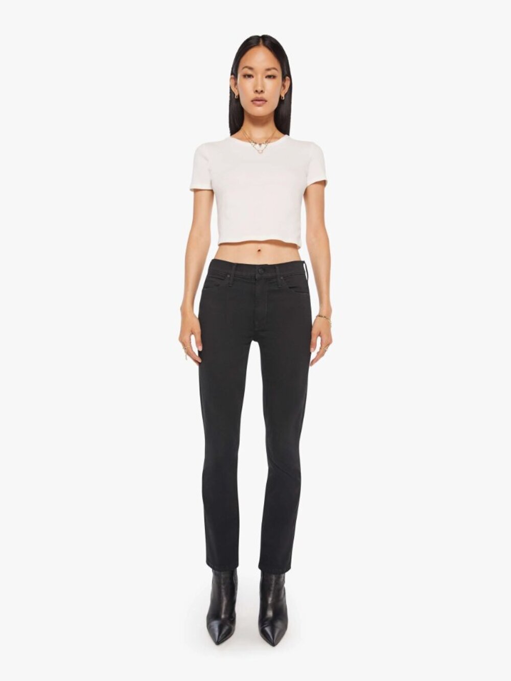 MOTHER The Mid Rise Dazzler Ankle Not Guilty Black Slim Straight Jeans, Size 25